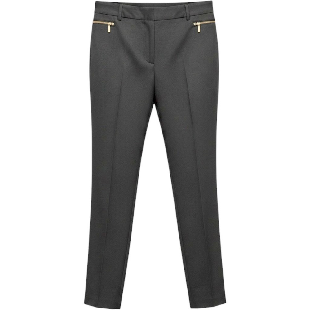 Chaus New York Womens Black Straight Leg Dress Pants Gold Zipper Accent Size 10